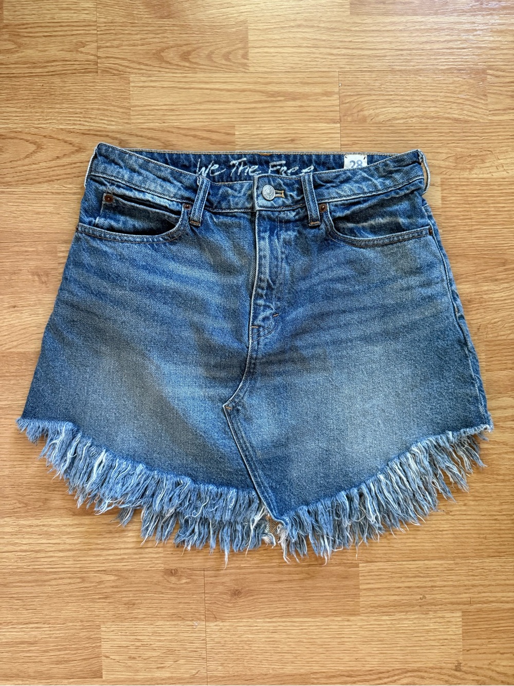 We The Free Free People Bailey Fringe Denim Mini Skirt Wash 28